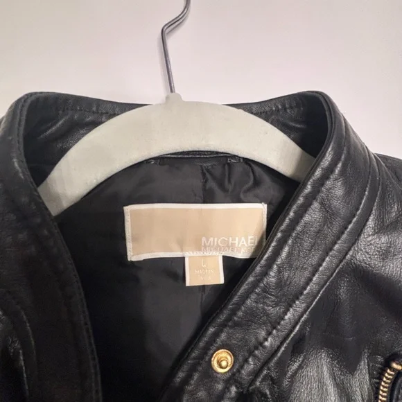Michael Kors Black Leather Jacket with Gold Accents - Picture 3 of 9